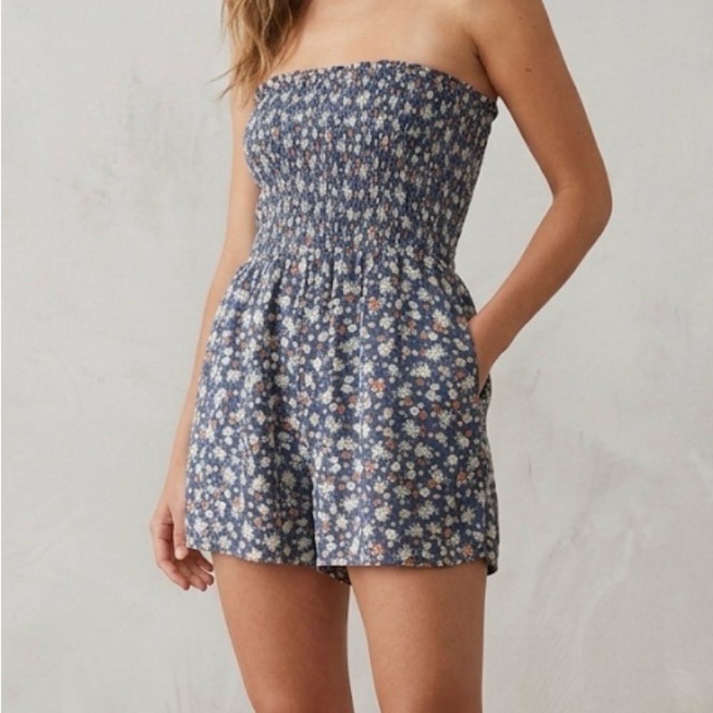 RSQ Blue Floral Strapless Romper